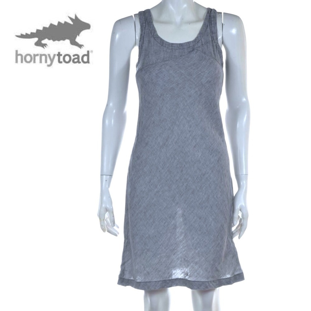 Horny Toad Malena Linen Sheath Dress Blue Chambray, Knee Length Sleeveless, sz S